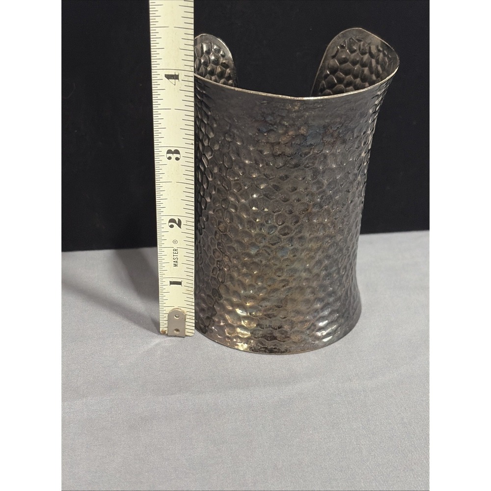 VTG Y2K Silver Statement Cuff Bracelet Set - Aldo Beaded & Hammered Flare Cuffs - Picture 10 of 12